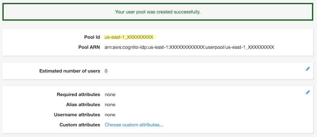 User pool created
