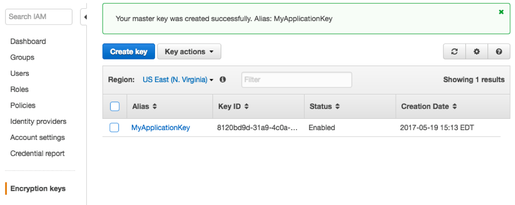 Successful key creation